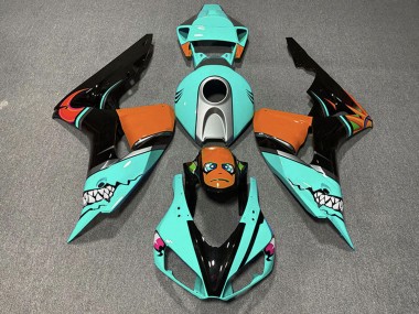 2006-2007 Honda CBR1000RR Motorcycle Fairings - Cyan Blue Orange Glossy Black Shark
