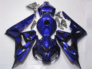 2006-2007 Honda CBR1000RR Motorcycle Fairings - Blue Glossy Black Flame