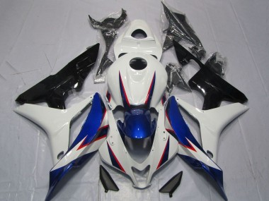 2007-2008 Honda CBR600RR Motorcycle Fairings - White Blue Glossy Black OEM Style