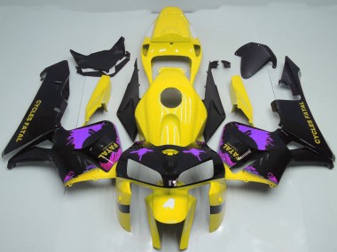 2005-2006 Honda CBR600RR Motorcycle Fairings - Glossy Black Yellow Purple Splatter