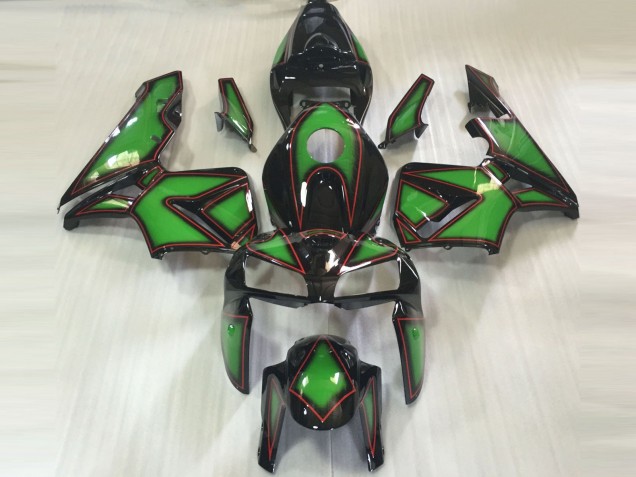 2005-2006 Honda CBR600RR Motorcycle Fairings - Green Black Red Outline