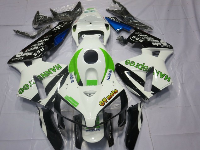 2005-2006 Honda CBR600RR Motorcycle Fairings - White Green Glossy Black HannSpree
