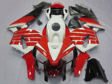 2005-2006 Honda CBR600RR Motorcycle Fairings - White Red Black Large Stripe