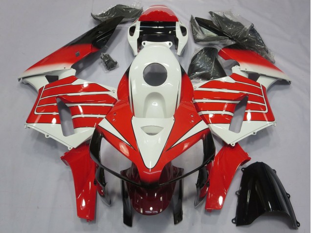 2005-2006 Honda CBR600RR Motorcycle Fairings - White Red Black Large Stripe