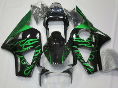 2002-2003 Honda CBR954RR Motorcycle Fairings - Glossy Black Green Flame