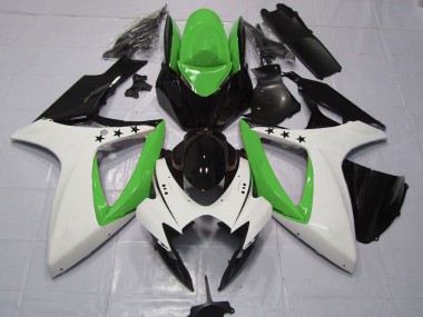 2006-2007 Suzuki GSXR 600 / GSXR 750 Motorcycle Fairings - Green White Glossy Black Star
