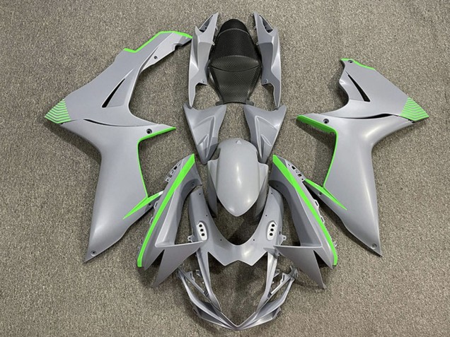 2011-2024 Suzuki GSXR 600 / GSXR 750 Motorcycle Fairings - Matte Nardo Grey Green Accents