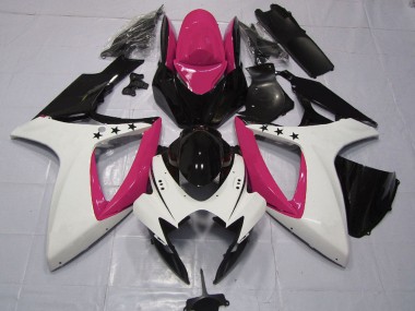 2006-2007 Suzuki GSXR 600 / GSXR 750 Motorcycle Fairings - Pink White Glossy Black Star