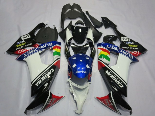 2008-2010 Kawasaki ZX10R Motorcycle Fairings - Glossy Black White Blue Red Eurobet Lee Carrera Star