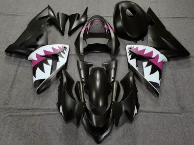 2004-2005 Kawasaki ZX10R Motorcycle Fairings - Matte Black and Pink Shark