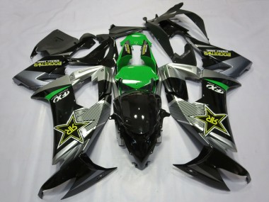 2008-2010 Kawasaki ZX10R Motorcycle Fairings - Grey Green Black Rockstar