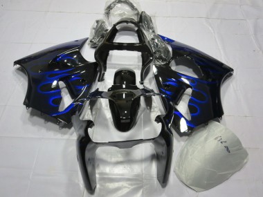 2000-2002 Kawasaki ZX6R Motorcycle Fairing - Glossy Black Blue Flame