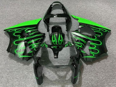 2000-2002 Kawasaki ZX6R Motorcycle Fairings - Glossy Black Green Flame