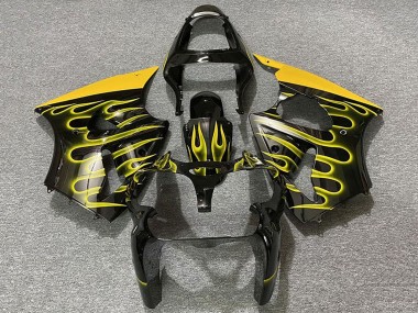 2000-2002 Kawasaki ZX6R Motorcycle Fairings - Glossy Black Yellow Flame