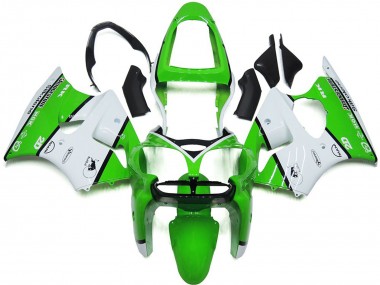 2000-2002 Kawasaki ZX6R Motorcycle Fairings - White Green Black Bridgestone Silkolene