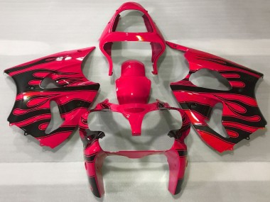 2000-2002 Kawasaki ZX6R Motorcycle Fairings - Red Black Flame