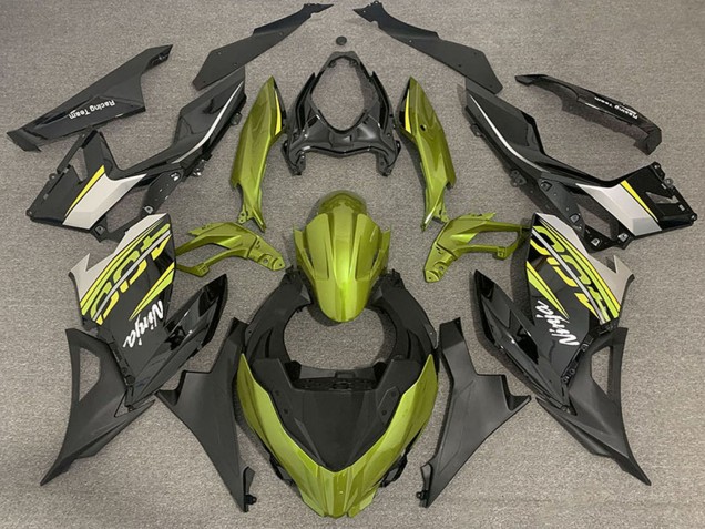 2018-2024 Kawasaki Ninja 400 Motorcycle Fairings - Liquid Yellow Glossy Black Matte Black OEM Style