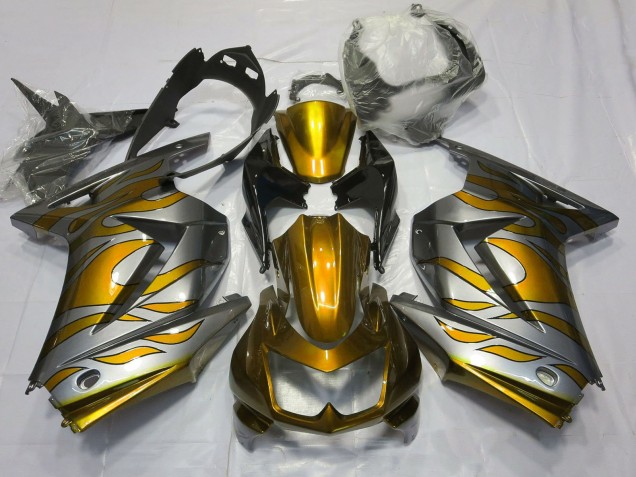 2008-2012 Kawasaki Ninja 250 Motorcycle Fairings - Silver Gold Flame