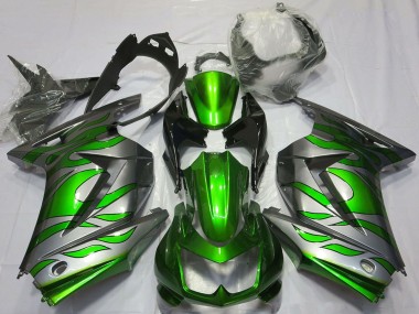 2008-2012 Kawasaki Ninja 250 Motorcycle Fairings - Silver Green Flame