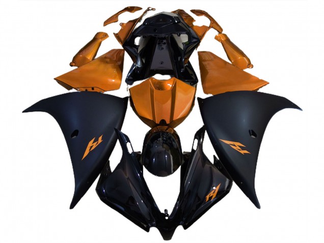2012-2014 Yamaha R1 Motorcycle Fairings - Glossy Black Matte Black Orange