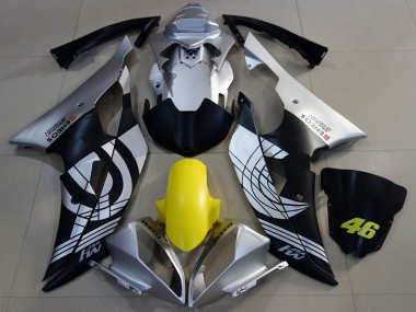 2008-2016 Yamaha R6 Motorcycle Fairings - Silver Yellow Matte Black ENEOS 46