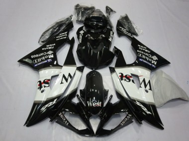 2008-2016 Yamaha R6 Motorcycle Fairings - Glossy Black White West Michelin