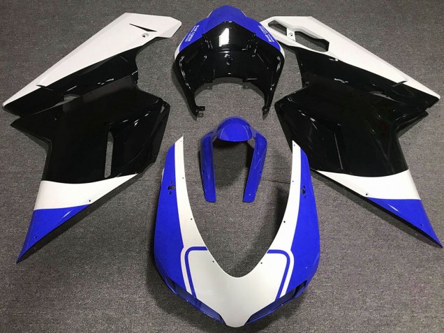 2007-2014 Ducati 848 1098 1198 Motorcycle Fairing - White Blue Glossy Black