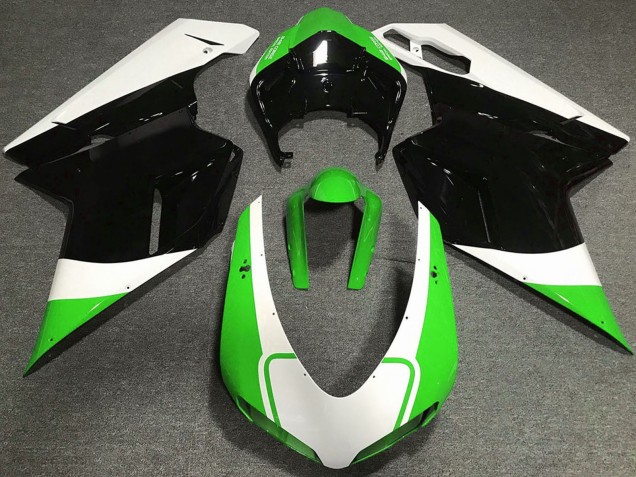 2007-2014 Ducati 848 1098 1198 Motorcycle Fairings - White Green Glossy Black