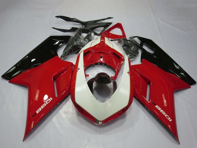 2007-2014 Ducati 1098 Motorcycle Fairings - Glossy Red White Glossy Black