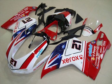 2007-2014 Ducati 1098 Motorcycle Fairings - White Red Black Blue Star Xerox 21