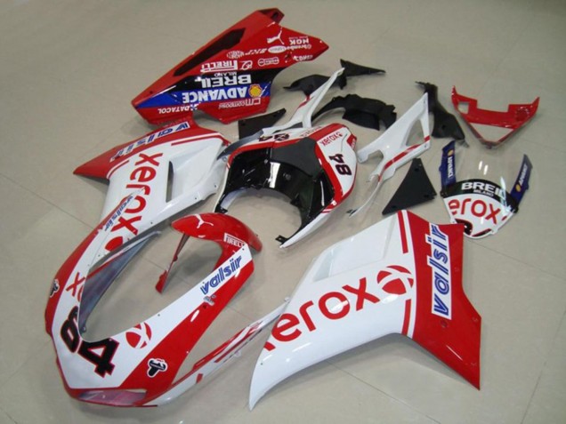 2007-2014 Ducati 848 1098 1198 Motorcycle Fairings - White Red Blue Glossy Black Valsir Xerox 84
