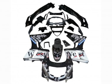 1998-2003 Kawasaki ZZR600 Motorcycle Fairings - Glossy Black White West