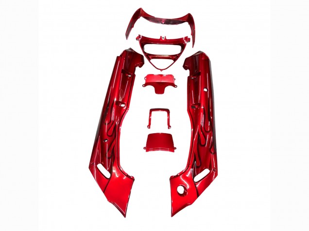1998-2003 Kawasaki ZZR600 Motorcycle Fairings - Red with Black Flame