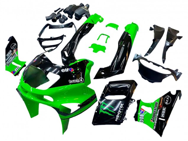 1998-2003 Kawasaki ZZR600 Motorcycle Fairings - Green Black Monster Elf