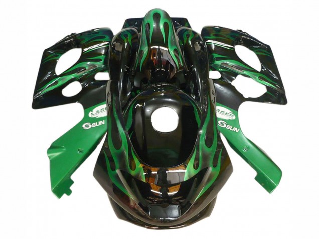 1996-2007 Yamaha YZF600R Thundercat Motorcycle Fairings - Black with Dark Green Flame