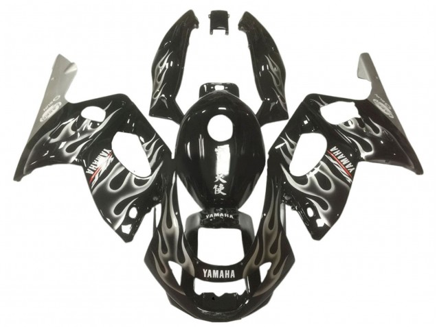 1996-2007 Yamaha YZF600R Thundercat Motorcycle Fairings - Glossy Black Silver Flame