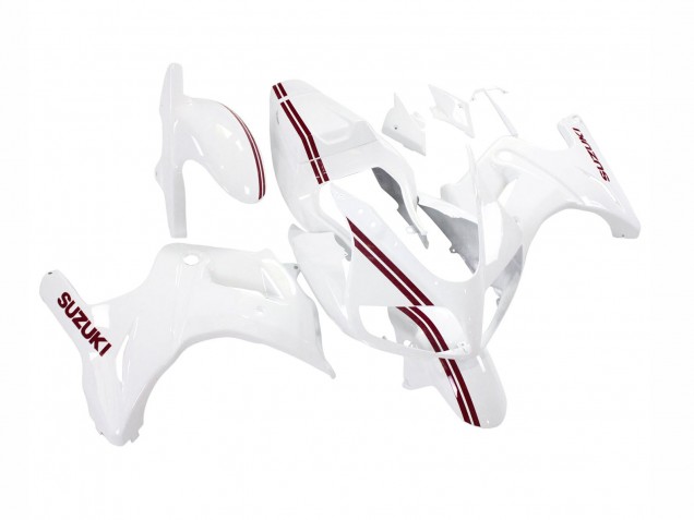 2003-2013 Suzuki SV650 Motorcycle Fairings - White with Dark Red Lines