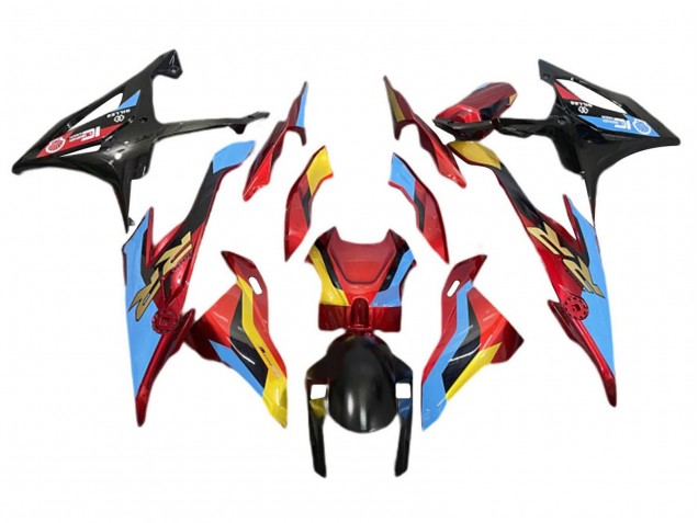2019-2022 BMW S1000RR Motorcycle Fairings - Light Blue Red Gold