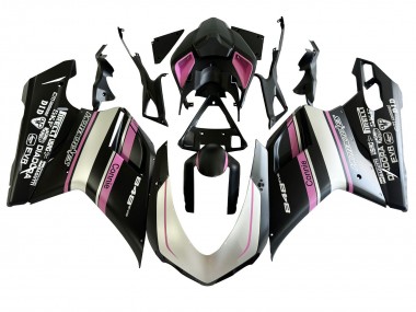 2007-2014 Ducati 848 Motorcycle Fairings - White Pink Glossy Black Connie