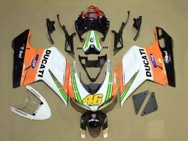 2007-2014 Ducati 848/1098/1198 Motorcycle Fairings - White Orange Green Glossy Black Tim 46
