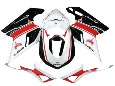 2007-2014 Ducati 1198 Motorcycle Fairings - White Red Glossy Black