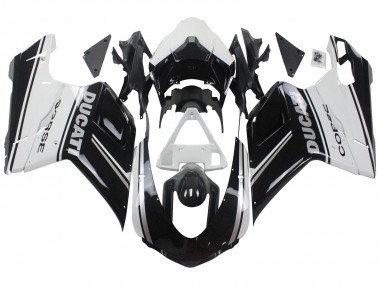 2007-2014 Ducati 848/1098/1198 Motorcycle Fairings - White Glossy Black Corse
