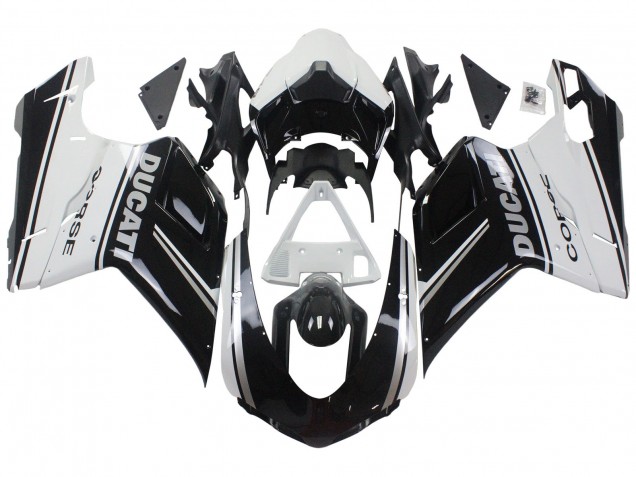 2007-2014 Ducati 848/1098/1198 Motorcycle Fairings - White Glossy Black Corse