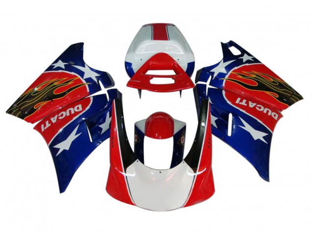 1993-2005 Ducati 748/916/996/998 Motorcycle Fairings - White Red Blue Glossy Black Flame