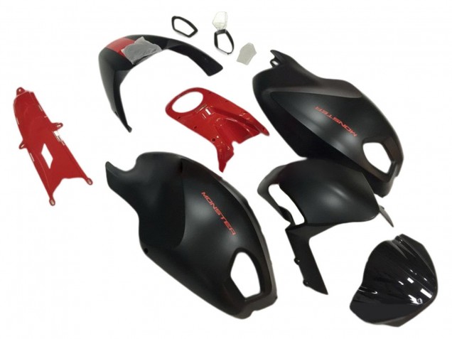 2008-2012 Ducati Monster 696 796 1100 1100S Motorcycle Fairings - Red Matte Black Monster