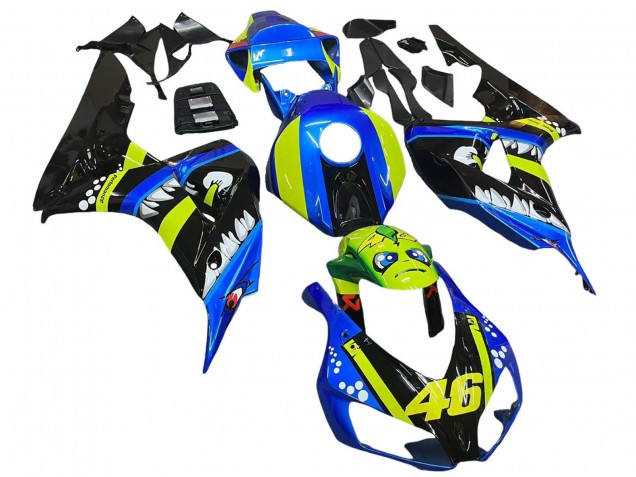 2006-2007 Honda CBR1000RR Motorcycle Fairings - Blue Fluorescent Green Glossy Black Shark 46