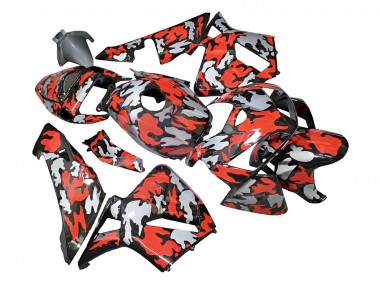 2005-2006 Honda CBR600RR Motorcycle Fairings - Black with Red Grey Camouflage