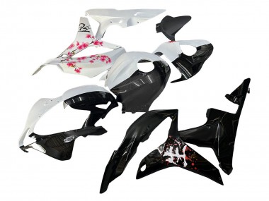 2007-2008 Honda CBR600RR Motorcycle Fairings - White Cherry Blossom Glossy Black Split