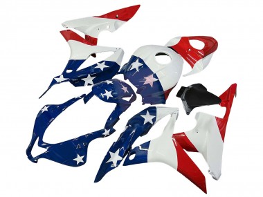 2007-2008 Honda CBR600RR Motorcycle Fairings - White Blue Red Star