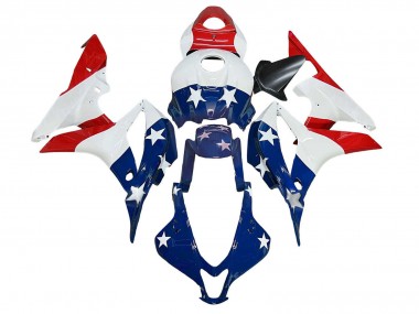 2007-2008 Honda CBR600RR Motorcycle Fairings - White Blue Red Star